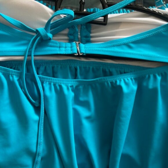 Blue Ruched Off-Shoulder Swim Cover-Up / Long Tankini Top โ Size Small - Picture 3 of 6